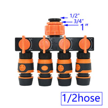 Load image into Gallery viewer, Female 1/2" 3/4" 1" To 1/2 3/4 Hose 4-Way Garden Tap Hose Water Splitter 16MM 20MM Shunt Four Outlets Irrigation Valve
