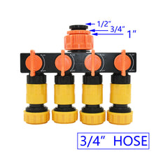 Load image into Gallery viewer, Female 1/2" 3/4" 1" To 1/2 3/4 Hose 4-Way Garden Tap Hose Water Splitter 16MM 20MM Shunt Four Outlets Irrigation Valve