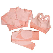 Load image into Gallery viewer, Yoga Sets Long Sleeve Shirt+Sport Bra+Seamless Leggings Workout Running Clothing Gym Wear