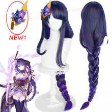 Load image into Gallery viewer, Game Anime Genshin Impact Raiden Shogun Cosplay Wig Pre Styled 110cm Long Heat Resistant Synthetic Purple Mixed Color Baal Wigs