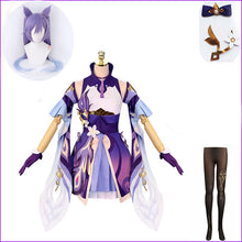 Load image into Gallery viewer, Game Genshin Impact Keqing Cosplay Costumes Genshin Ke Qing Impact Halloween Keqing Ponytails Mixed Purple Cosplay