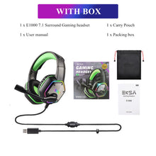 Load image into Gallery viewer, E1000 Gaming Headset 7.1 Surround Sound Wired Headset Gamer PC For PS4 with RGB Light Noise Cancelling Mic Gaming Headphone