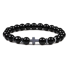 Load image into Gallery viewer, Prayer Men Natural Stone Wood Beads Rosary Hematite Cross Bracelets Onyx Meditation Bracelet Women Yoga Jewelry Homme Pulsera