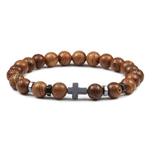 Load image into Gallery viewer, Prayer Men Natural Stone Wood Beads Rosary Hematite Cross Bracelets Onyx Meditation Bracelet Women Yoga Jewelry Homme Pulsera