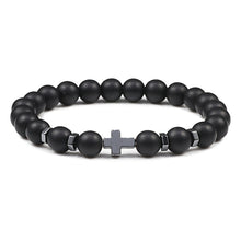 Load image into Gallery viewer, Prayer Men Natural Stone Wood Beads Rosary Hematite Cross Bracelets Onyx Meditation Bracelet Women Yoga Jewelry Homme Pulsera