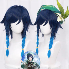 Load image into Gallery viewer, Genshin Impact Venti 50cm Wigs Gradient Blue Short Braided Heat Resistant Synthetic Hair Game Anime Cosplay Halloween + Wig Cap