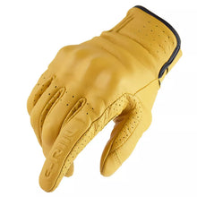 Load image into Gallery viewer, Genuine Leather Retro Motorcycle Gloves Men Touch Screen Motocross Gloves Full Finger Motorbike Vintage Biker Moto Gloves Yellow