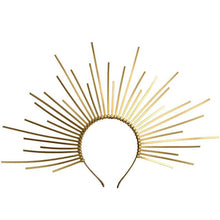 Load image into Gallery viewer, Gold Spike Halo Crown Headpiece Fairy Lolita Women Sunburst Elf Wedding Bridals PLASTIC ZIP TIE Wrap Hair Band Headdress