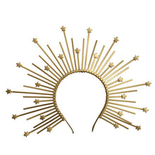Load image into Gallery viewer, Gold Spike Halo Crown Headpiece Fairy Lolita Women Sunburst Elf Wedding Bridals PLASTIC ZIP TIE Wrap Hair Band Headdress