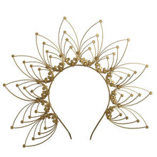 Load image into Gallery viewer, Gold Spike Halo Crown Headpiece Fairy Lolita Women Sunburst Elf Wedding Bridals PLASTIC ZIP TIE Wrap Hair Band Headdress