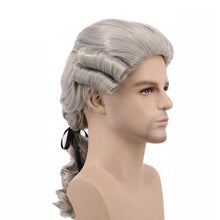 Load image into Gallery viewer, Grey White Black Lawyer Judge Baroque Curly Male Costume Wigs Deluxe Historical Long Synthetic Cosplay Wig For Halloween