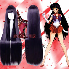 Load image into Gallery viewer, 100cm Sailor Mars Rei Hino Long Straight Cosplay Wig Purple Black Heat Resistant Synthetic Hair Wigs + Wig Cap