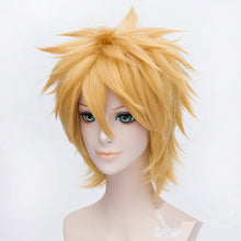 Load image into Gallery viewer, New Uzumaki Wigs Golden Short Fluffy Shaggy Layered Heat Resistant Synthetic Hair Cosplay Costume Wig + Wig Cap