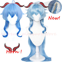 Load image into Gallery viewer, Game Genshin Impact Ganyu Cosplay Wig Horns Gradient Light Dark Blue Wig Simulation Scalp Synthetic Heat Resistant
