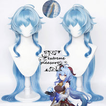 Load image into Gallery viewer, Game Genshin Impact Ganyu Cosplay Wig Horns Gradient Light Dark Blue Wig Simulation Scalp Synthetic Heat Resistant