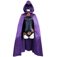 Load image into Gallery viewer, Teen Titans Super Hero Raven Cosplay Costume Women Black Bodysuit Purple Hooded Cloak Jumpsuits Halloween Party Costume