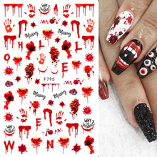 Load image into Gallery viewer, Halloween Anime Nails Stickers Terror Gothic Style Skull Black Snake Decals 3D New Year Sliders Manicure Decorations LECA725-732