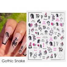 Load image into Gallery viewer, Halloween Anime Nails Stickers Terror Gothic Style Skull Black Snake Decals 3D New Year Sliders Manicure Decorations LECA725-732