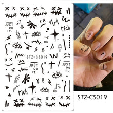 Load image into Gallery viewer, Halloween Anime Nails Stickers Terror Gothic Style Skull Black Snake Decals 3D New Year Sliders Manicure Decorations LECA725-732