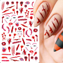 Load image into Gallery viewer, Halloween Anime Nails Stickers Terror Gothic Style Skull Black Snake Decals 3D New Year Sliders Manicure Decorations LECA725-732