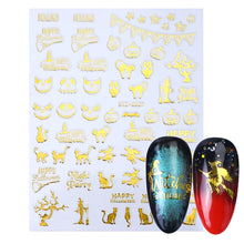 Load image into Gallery viewer, Halloween Anime Nails Stickers Terror Gothic Style Skull Black Snake Decals 3D New Year Sliders Manicure Decorations LECA725-732