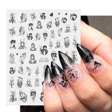 Load image into Gallery viewer, Halloween Anime Nails Stickers Terror Gothic Style Skull Black Snake Decals 3D New Year Sliders Manicure Decorations LECA725-732