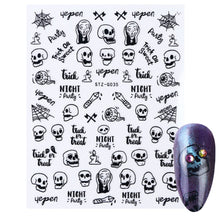Load image into Gallery viewer, Halloween Anime Nails Stickers Terror Gothic Style Skull Black Snake Decals 3D New Year Sliders Manicure Decorations LECA725-732