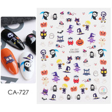 Load image into Gallery viewer, Halloween Anime Nails Stickers Terror Gothic Style Skull Black Snake Decals 3D New Year Sliders Manicure Decorations LECA725-732
