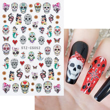 Load image into Gallery viewer, Halloween Anime Nails Stickers Terror Gothic Style Skull Black Snake Decals 3D New Year Sliders Manicure Decorations LECA725-732