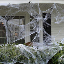 Load image into Gallery viewer, Halloween Decorations Artificial Spider Web Super Stretch Cobwebs with Fake Spiders Scary Party Scene Decor Horror House Props
