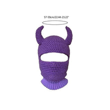 Load image into Gallery viewer, Halloween Funny Horns Creative Knitted Hat Beanies Warm Full Face Cover Ski Mask Hat Windproof Balaclava Hat for Outdoor Sport