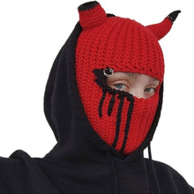 Load image into Gallery viewer, Halloween Funny Horns Creative Knitted Hat Beanies Warm Full Face Cover Ski Mask Hat Windproof Balaclava Hat for Outdoor Sport