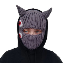Load image into Gallery viewer, Halloween Funny Horns Creative Knitted Hat Beanies Warm Full Face Cover Ski Mask Hat Windproof Balaclava Hat for Outdoor Sport