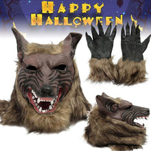 Load image into Gallery viewer, Halloween Latex Rubber Wolf Head Hair Mask Werewolf Gloves Costume Party Scary Decor