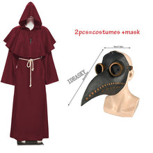Load image into Gallery viewer, Halloween Medieval Hooded Robe plague doctor costume mask hat for men Monk Cosplay Steampunk Priest horror Wizard Cloak Cape