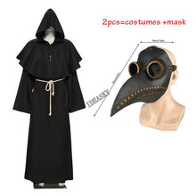 Load image into Gallery viewer, Halloween Medieval Hooded Robe plague doctor costume mask hat for men Monk Cosplay Steampunk Priest horror Wizard Cloak Cape