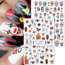 Load image into Gallery viewer, Halloween Nail Art Sticker Skull Bone Clown Pumpkin Sliders Snake Anime Cartoon Spider Decals Manicure Decor SASTZCS050-057