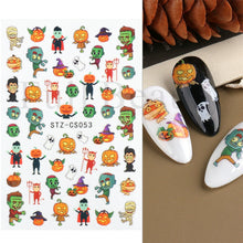 Load image into Gallery viewer, Halloween Nail Art Sticker Skull Bone Clown Pumpkin Sliders Snake Anime Cartoon Spider Decals Manicure Decor SASTZCS050-057