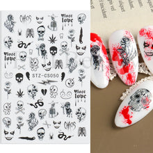 Load image into Gallery viewer, Halloween Nail Art Sticker Skull Bone Clown Pumpkin Sliders Snake Anime Cartoon Spider Decals Manicure Decor SASTZCS050-057