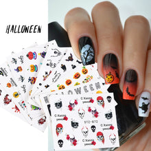Load image into Gallery viewer, Halloween Series Nail Stickers Set Cute Pumpkin Skull Transfer Sliders For Nails Watermark Temporary Tattoos Decals CHSTZ856-879