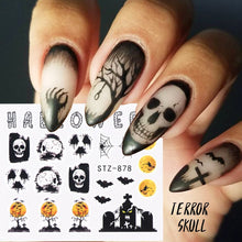 Load image into Gallery viewer, Halloween Series Nail Stickers Set Cute Pumpkin Skull Transfer Sliders For Nails Watermark Temporary Tattoos Decals CHSTZ856-879