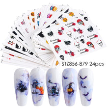 Load image into Gallery viewer, Halloween Series Nail Stickers Set Cute Pumpkin Skull Transfer Sliders For Nails Watermark Temporary Tattoos Decals CHSTZ856-879