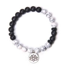 Load image into Gallery viewer, Handmade Natural Stone Lotus Ohm Buddha Beads Bracelet Pink Zebra Stone Lotus Charm Bracelet for Women Men Yoga Jewelry Gifts