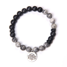 Load image into Gallery viewer, Handmade Natural Stone Lotus Ohm Buddha Beads Bracelet Pink Zebra Stone Lotus Charm Bracelet for Women Men Yoga Jewelry Gifts