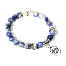 Load image into Gallery viewer, Handmade Natural Stone Lotus Ohm Buddha Beads Bracelet Pink Zebra Stone Lotus Charm Bracelet for Women Men Yoga Jewelry Gifts