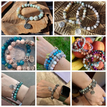 Load image into Gallery viewer, Handmade Natural Stone Lotus Ohm Buddha Beads Bracelet Pink Zebra Stone Lotus Charm Bracelet for Women Men Yoga Jewelry Gifts