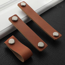 Load image into Gallery viewer, Doorknob Handmade Leather Pull Handle Minimalist Door Cupboard Drawer Kitchen Cabinet Dresser Knobs Furniture Hardware