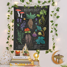 Load image into Gallery viewer, Herbology Botanical Tapestry Wall Hanging Witchcraft Mushroom Plant Illustration Tapestry Boho Hippie Wall Art Aesthetics Decor
