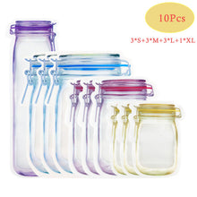 Load image into Gallery viewer, Reusable Mason Jar Bottles Bags Nuts Candy Cookies Bag Waterproof Seal Fresh Food Storage Bag Snacks Sandwich Zip Lock Bags