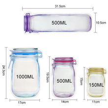 Load image into Gallery viewer, Reusable Mason Jar Bottles Bags Nuts Candy Cookies Bag Waterproof Seal Fresh Food Storage Bag Snacks Sandwich Zip Lock Bags